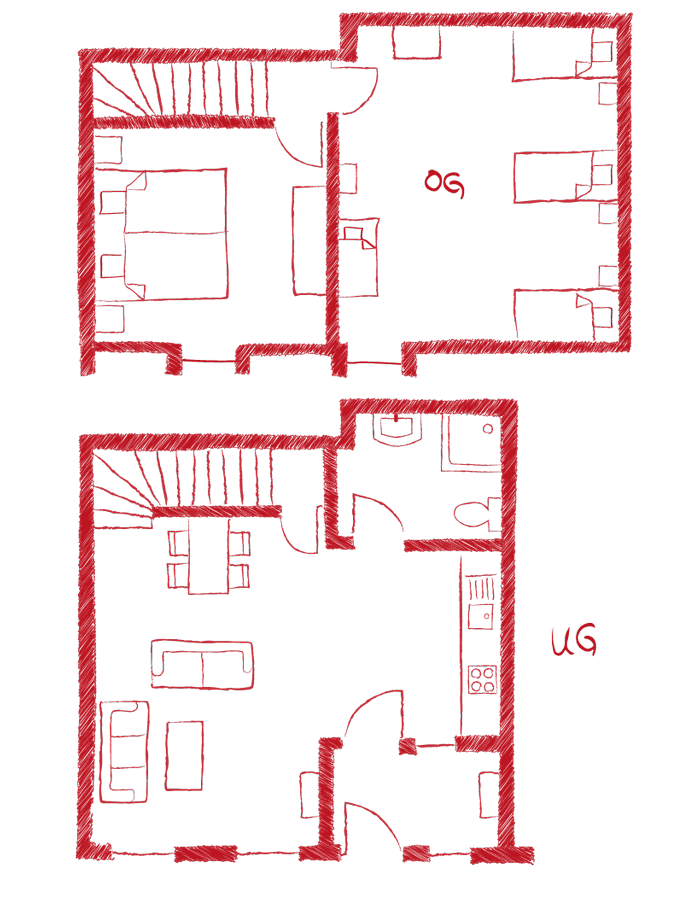 Grundriss Ferienwohnung 2 oben bei der Scheune